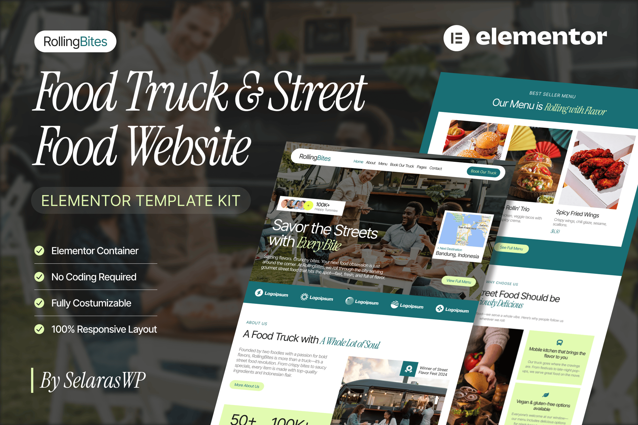 RollingBites - Food Truck & Street Food Elementor Pro Template Kit template kit cover image