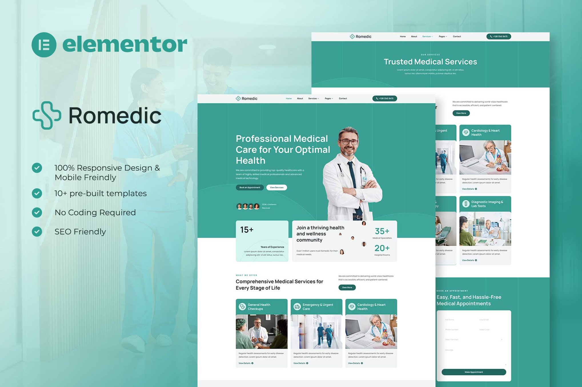 Romedic - Hospital & Medical Clinic Elementor Template Kit template kit cover image