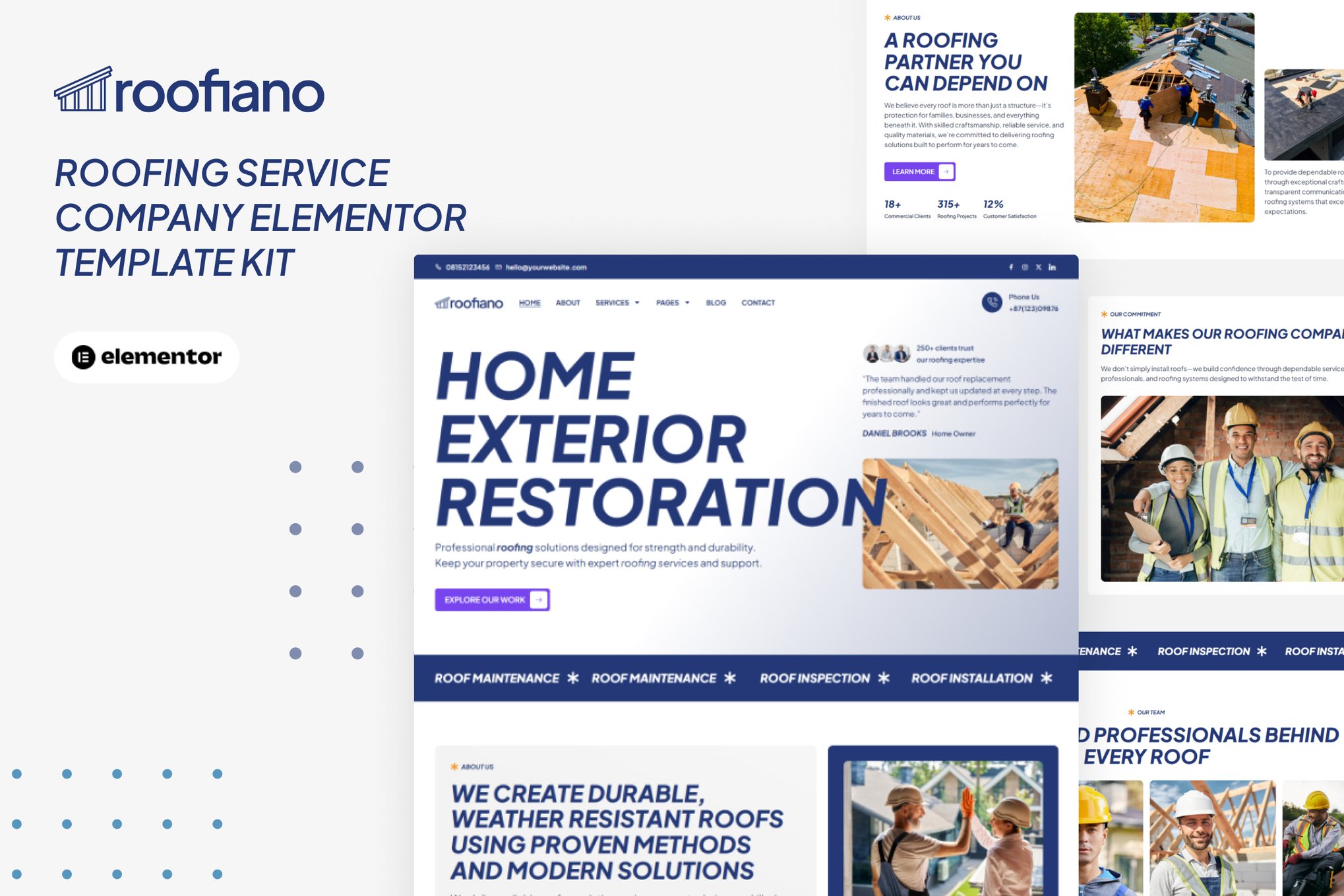 Roofiano - Roofing Service Company Elementor Template Kit template kit cover image