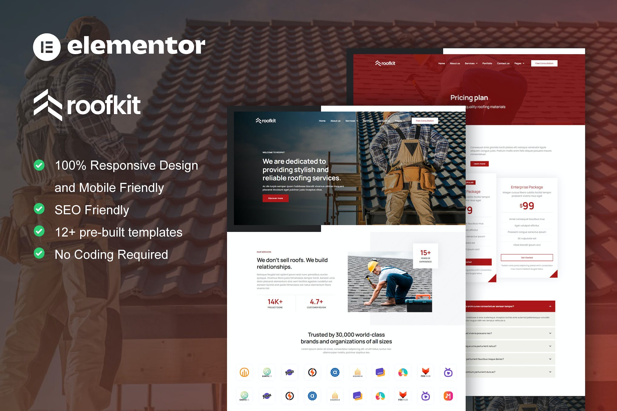 RoofKit - Roofing Services Elementor Pro Template Kit template kit cover image
