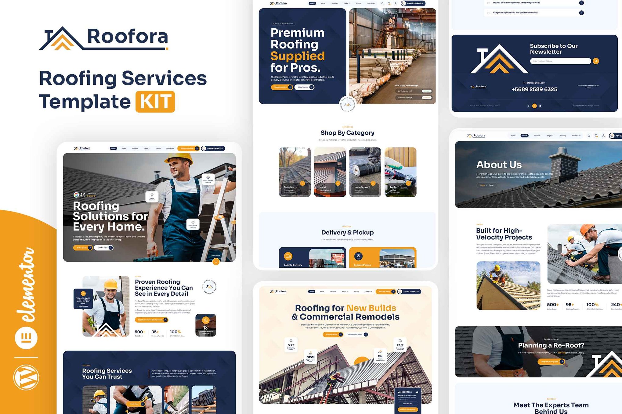Roofora - Roofing Services Elementor Template Kit template kit cover image