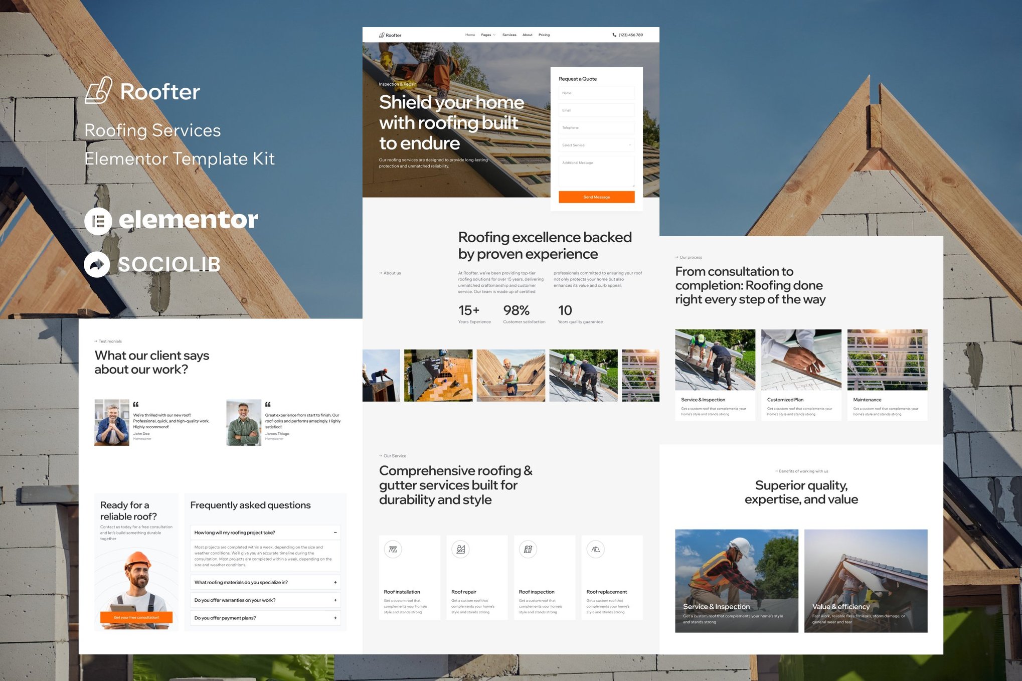 Roofter - Roofing Services Elementor Template Kit template kit cover image