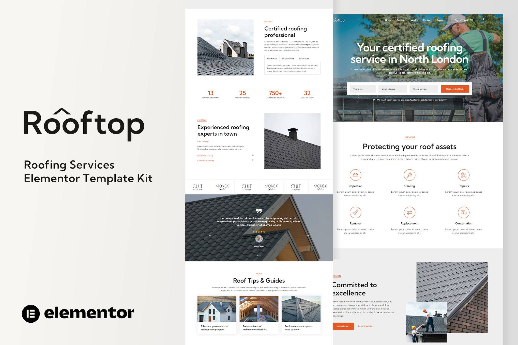 Rooftop - Roofing Service Elementor Template Kit template kit cover image