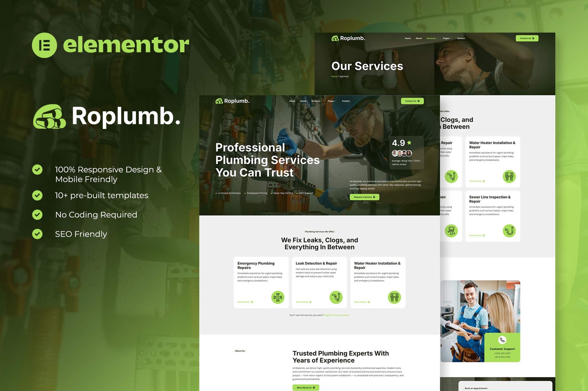 Roplumb - Plumbing Service Elementor Template Kit template kit cover image