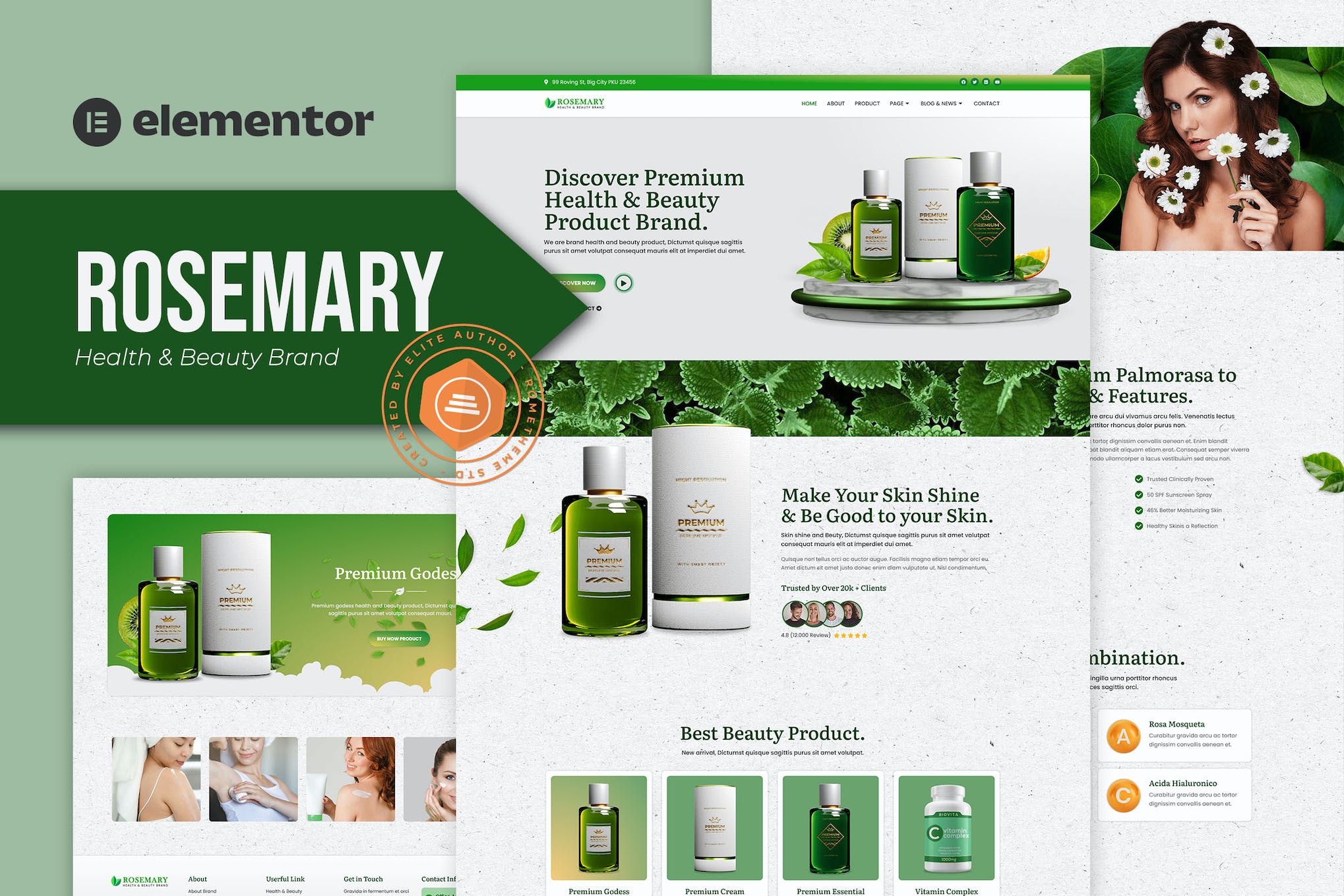 Rosemary - Health & Beauty Brand Elementor Template Kit template kit cover image