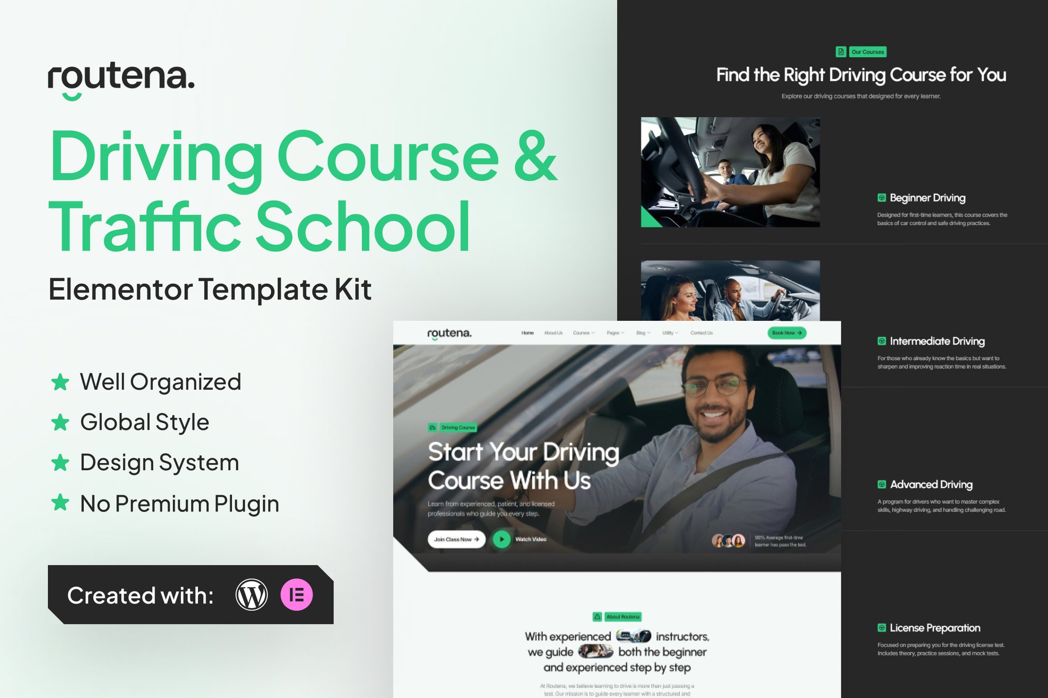 Routena - Driving Course & Traffic School Elementor Template Kit template kit cover image