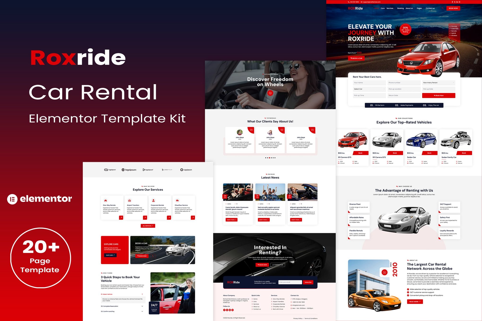 Roxride - Car Rental Elementor Template Kit template kit cover image