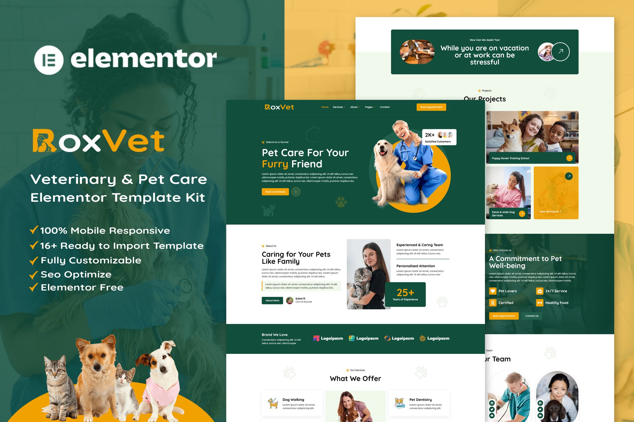 RoxVet - Veterinary & Pet Care Services Elementor Template Kit template kit cover image