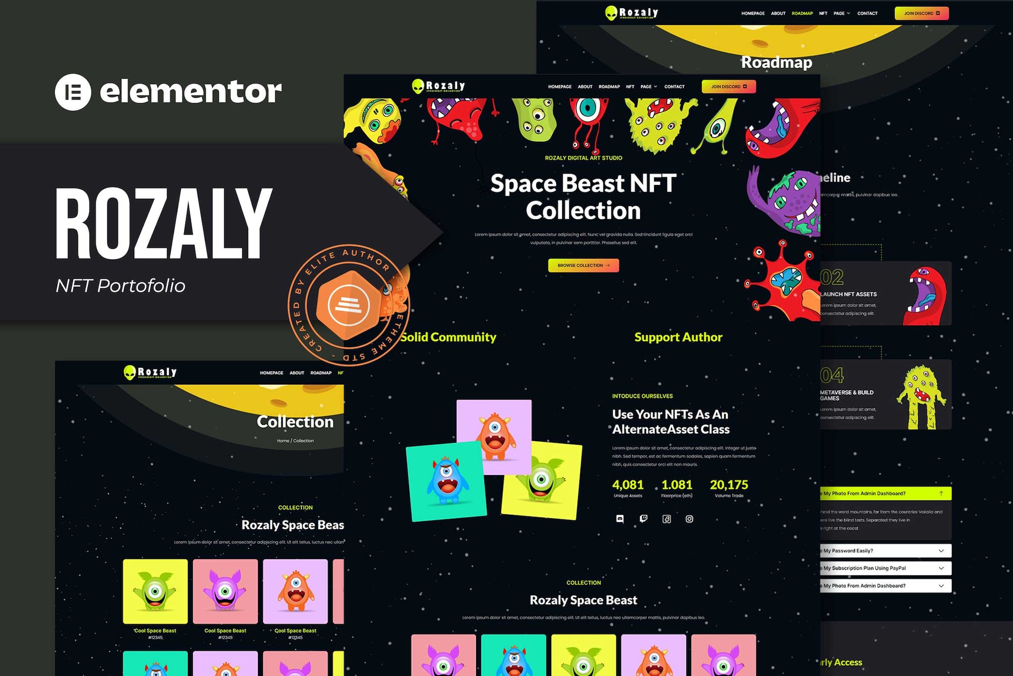 Rozaly - NFT Portofolio Elementor Template Kit template kit cover image