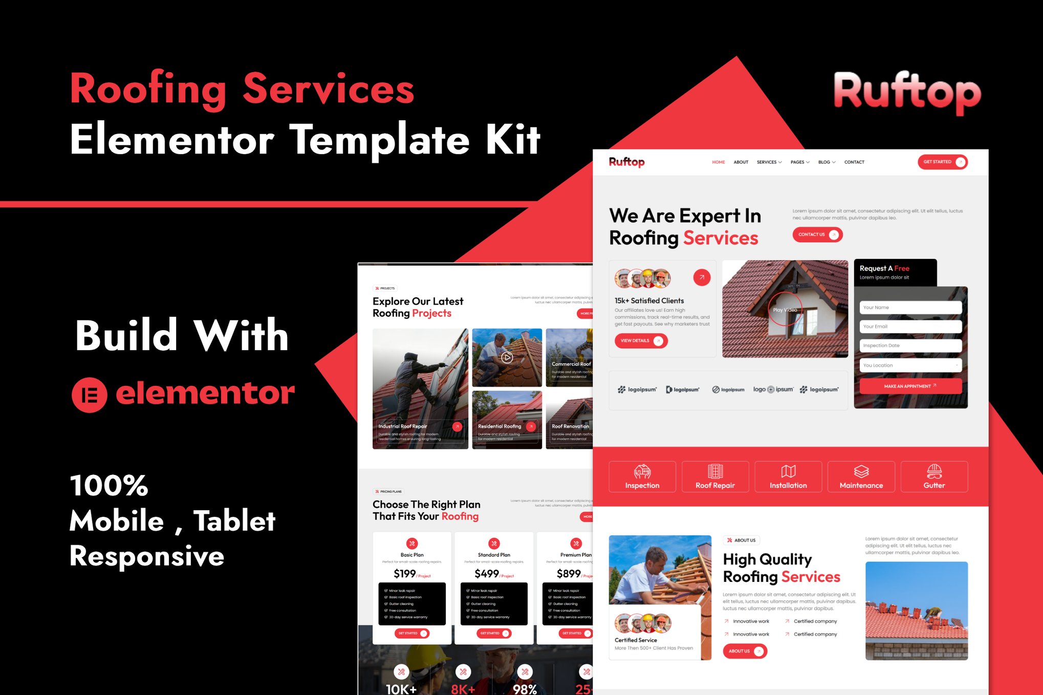 Ruftop - Roofing Services Elementor Template Kit template kit cover image