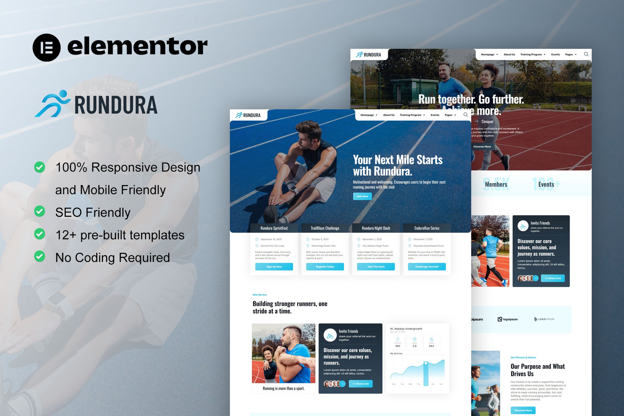 Rundura - Running Club & Sport Event Elementor Template Kit template kit cover image