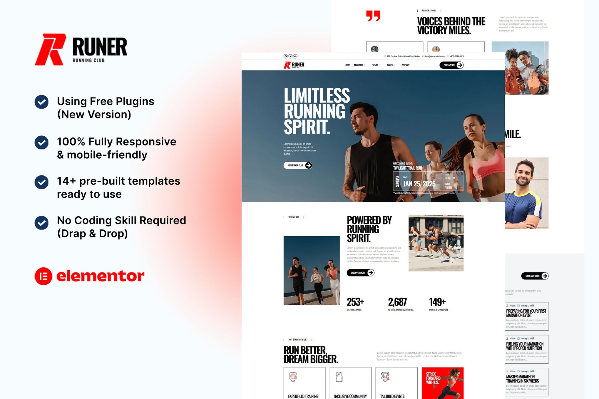 Runer - Running Club, Marathon & Sports Events Elementor Template Kit template kit cover image