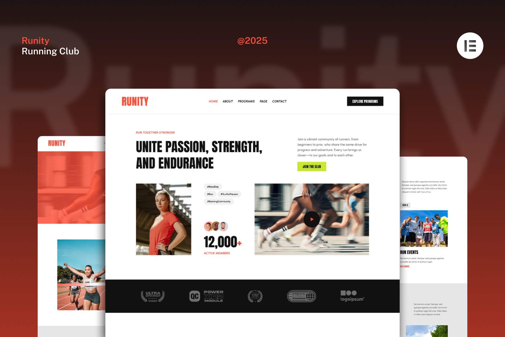 Runity - Running Club Marathon & Sport Event Website Elementor Kit template kit cover image