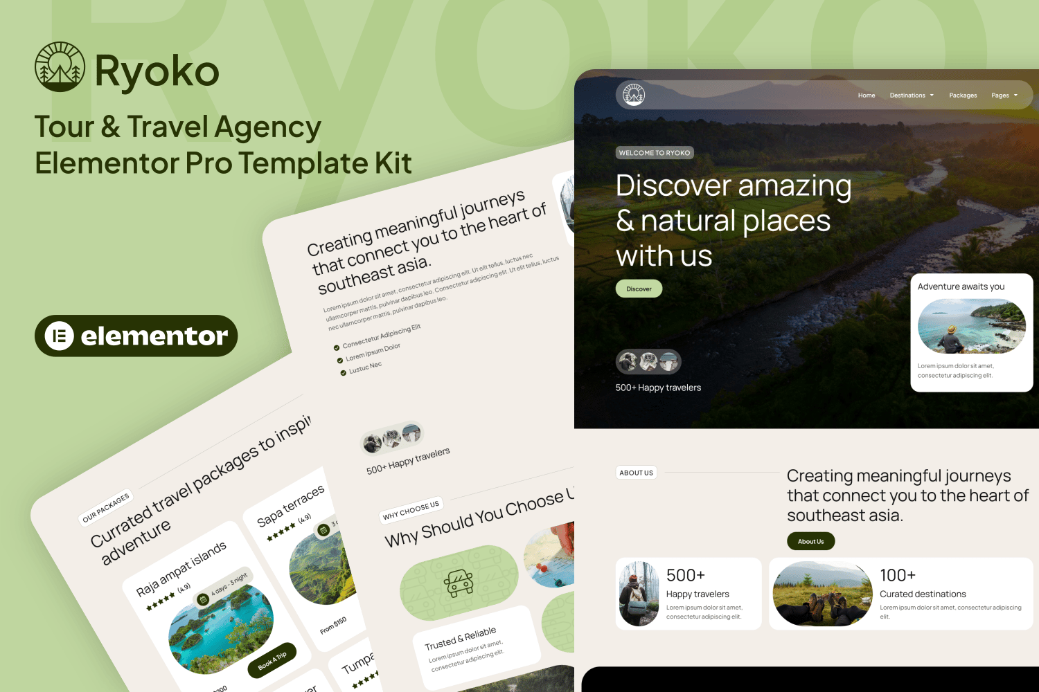 Ryoko - Tour & Travel Agency Elementor Pro Template Kit template kit cover image