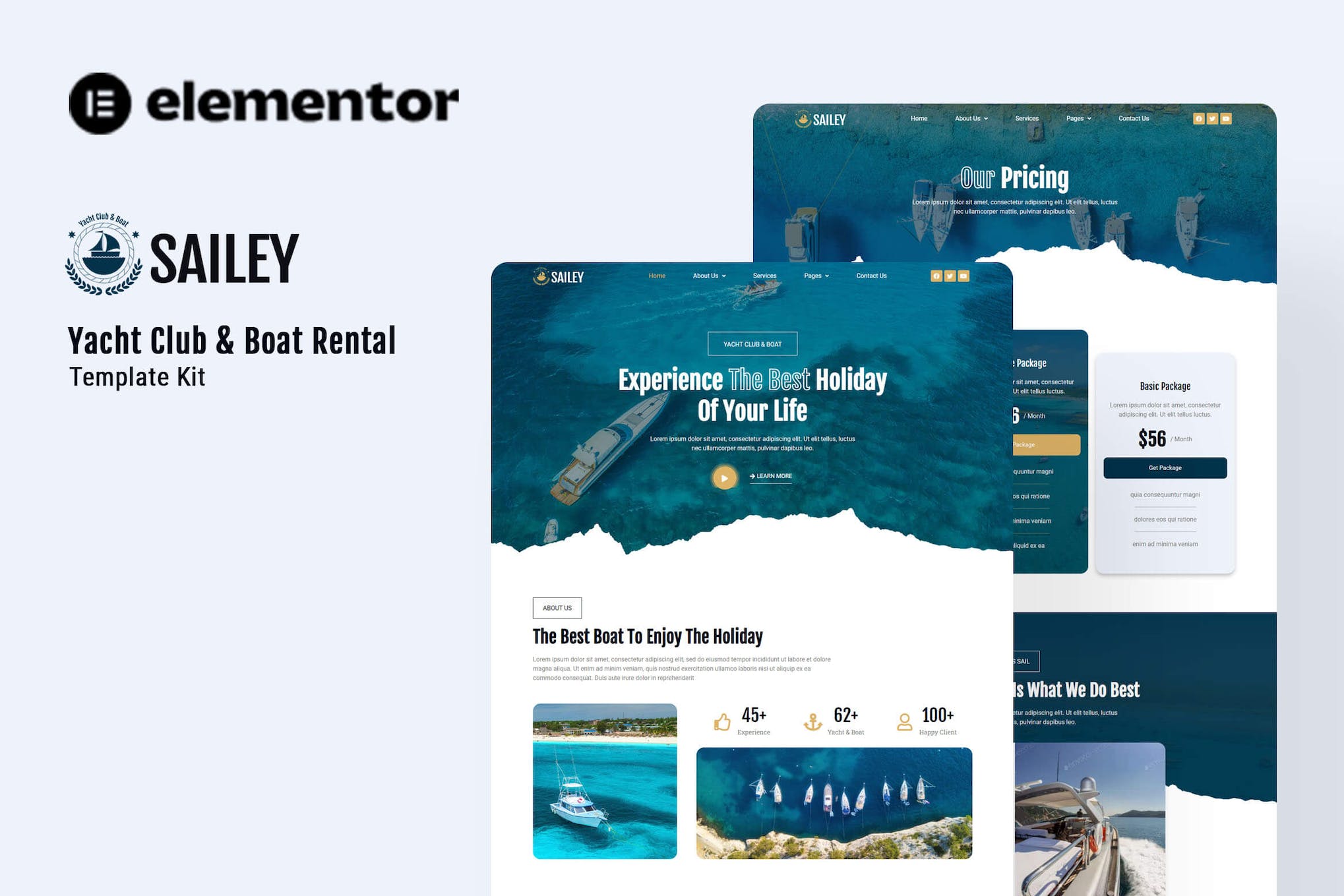 Sailey - Yacht Club & Boat Rental Elementor Template Kit template kit cover image