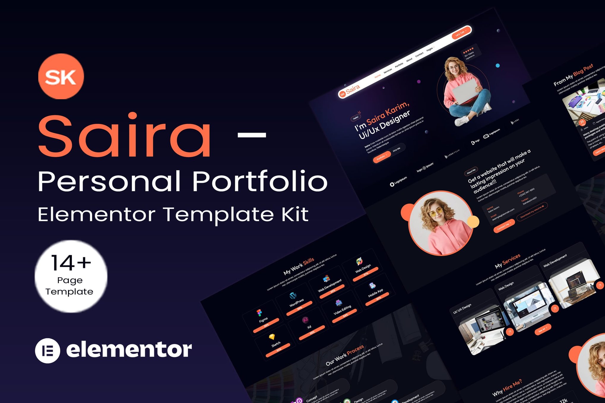 Saira – Personal Portfolio Elementor Template Kit template kit cover image