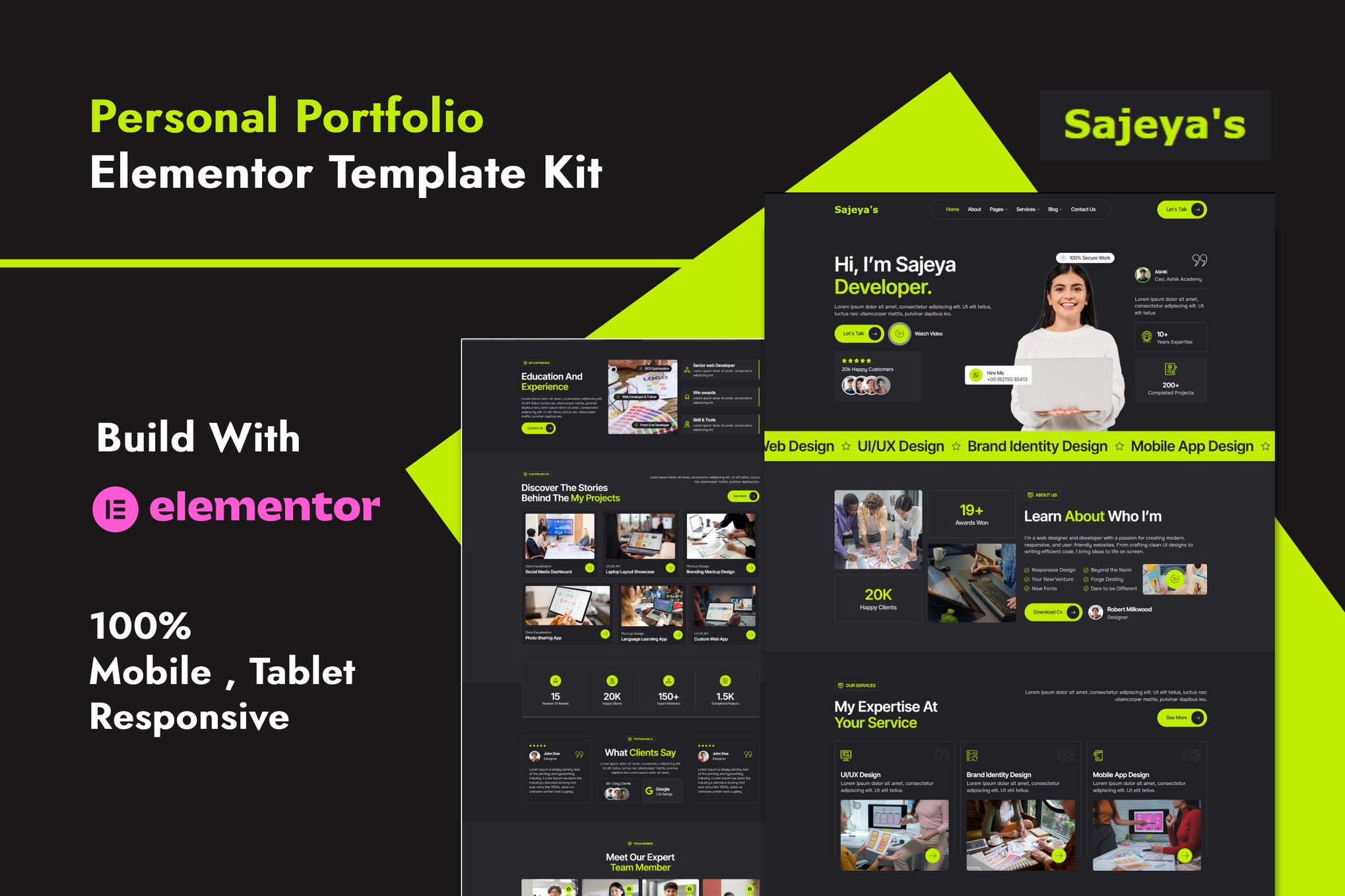 Sajeya - Personal Portfolio Elementor Template Kit template kit cover image