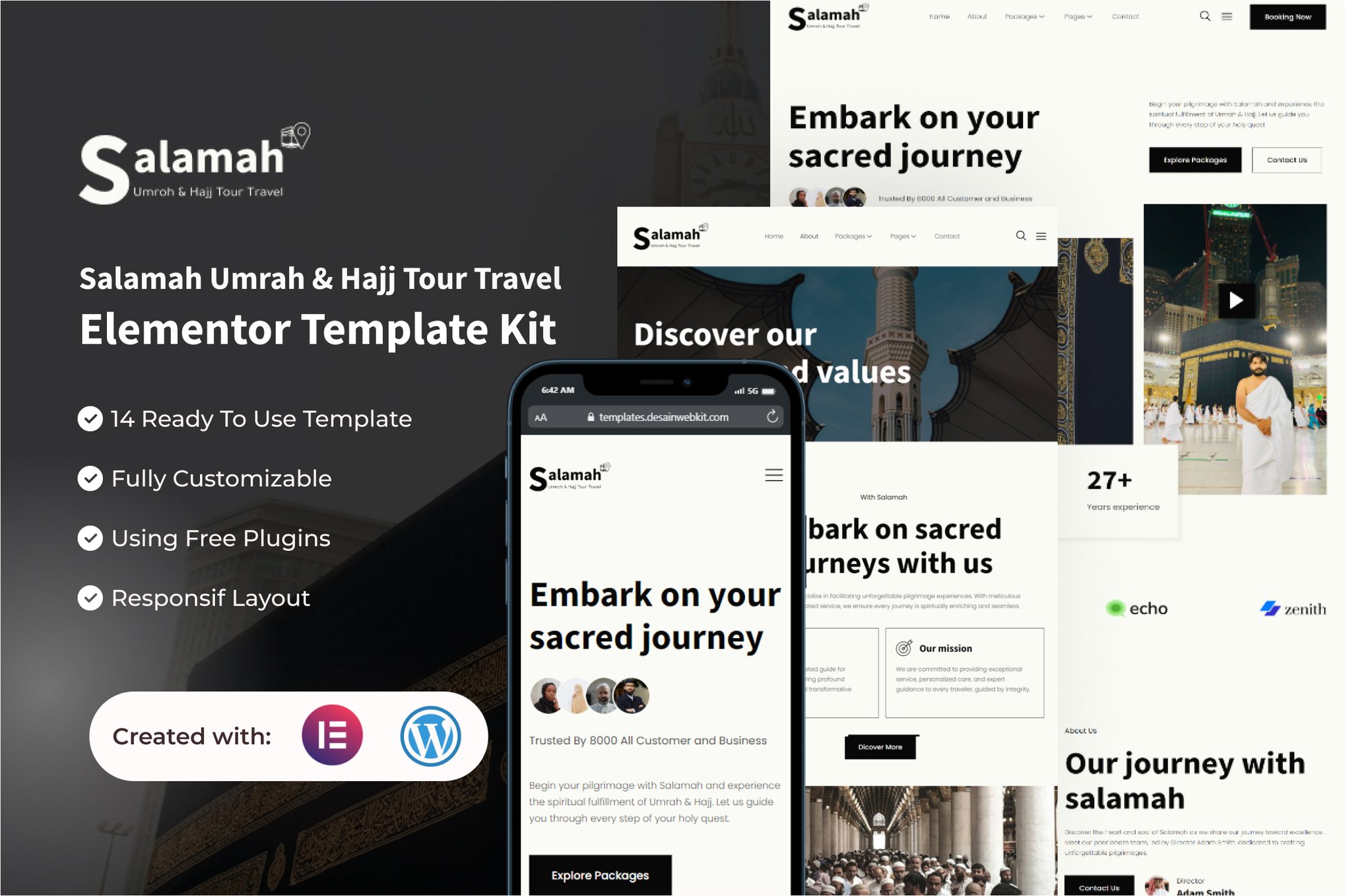 Salamah - Umrah & Hajj Tour Travel Elementor Template Kit template kit cover image