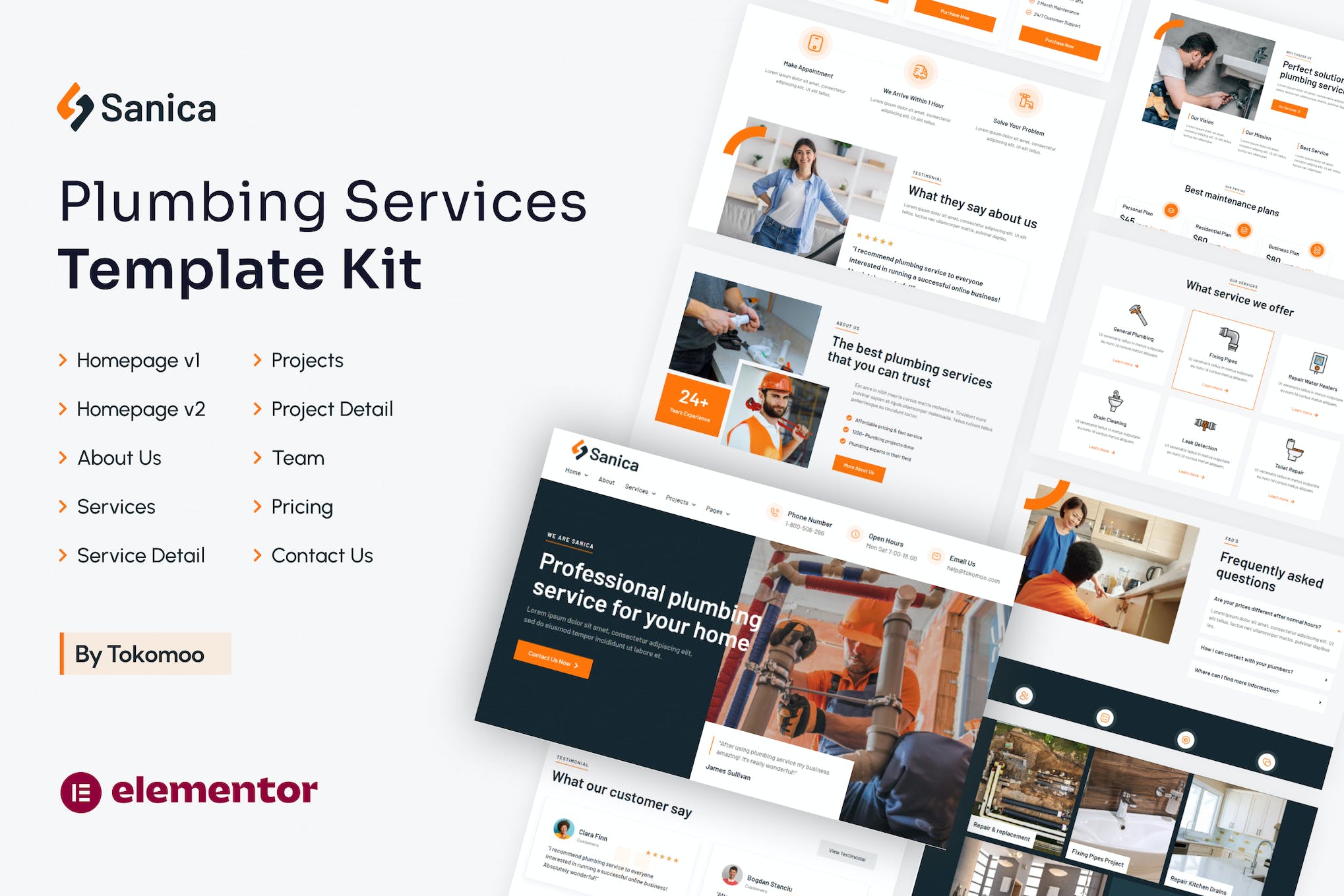 Sanica | Plumbing Services Elementor Template Kit template kit cover image