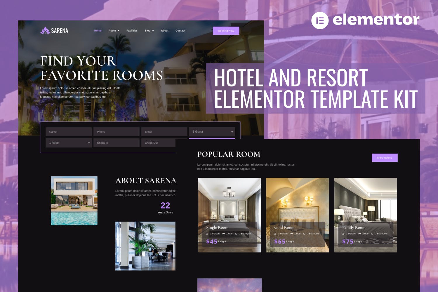 Sarena - Hotel & Resort Elementor Template Kit template kit cover image