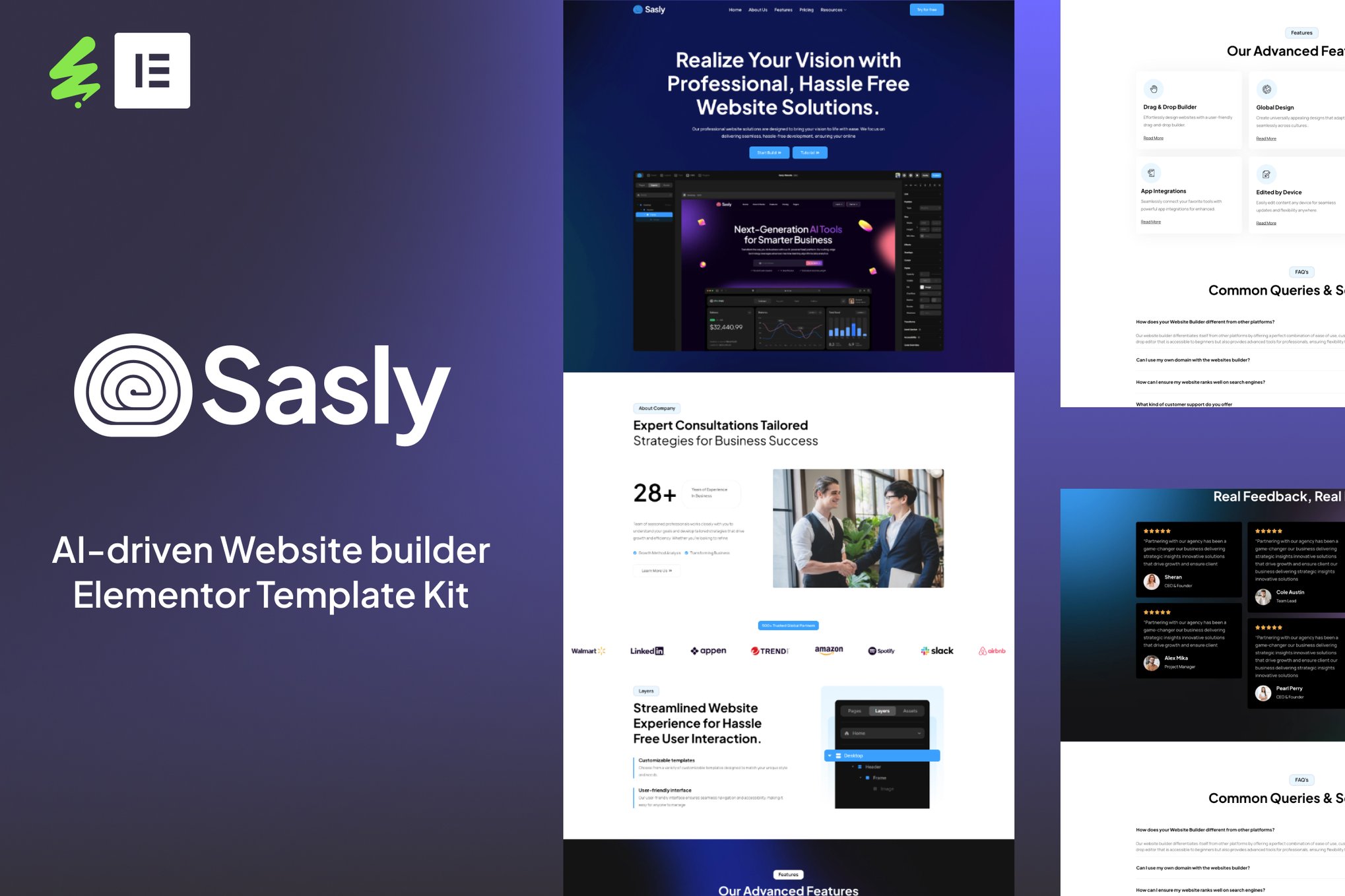 Sasly - AI-driven Website Builder Elementor Template Kit template kit cover image