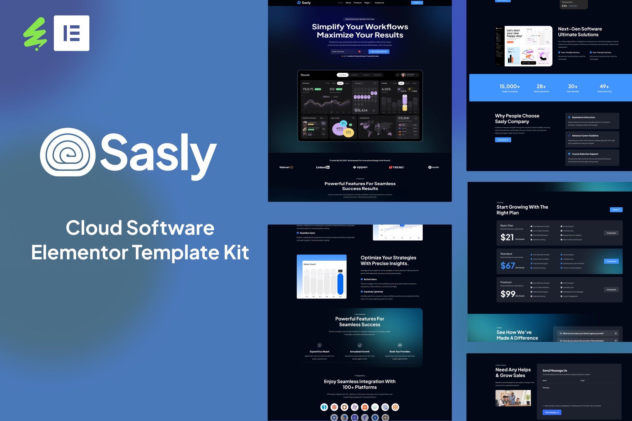 Sasly - Cloud Software Agency Elementor Template Kit template kit cover image