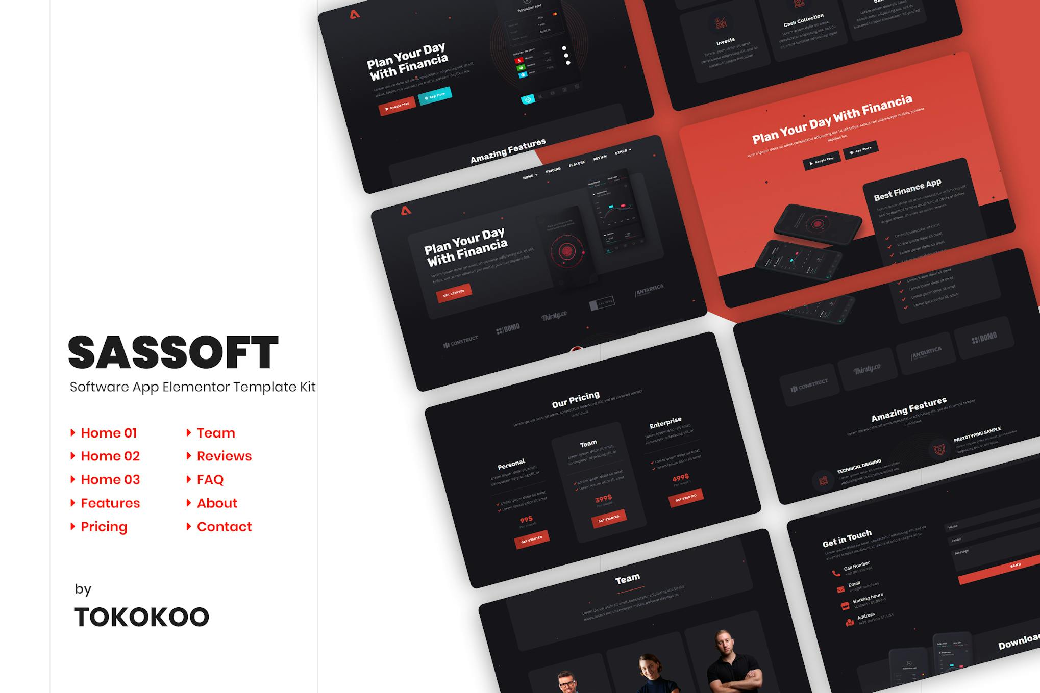 Sassoft | Mobile App & Fintech Startup Elementor Template Kit template kit cover image