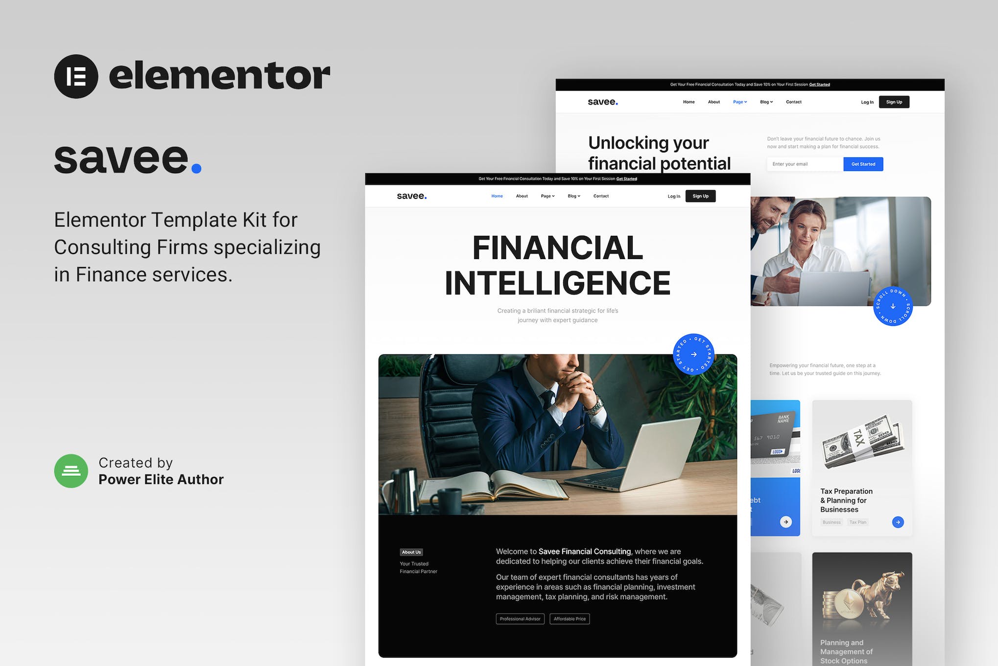 Savee – Financial Consulting Elementor Template Kit template kit cover image