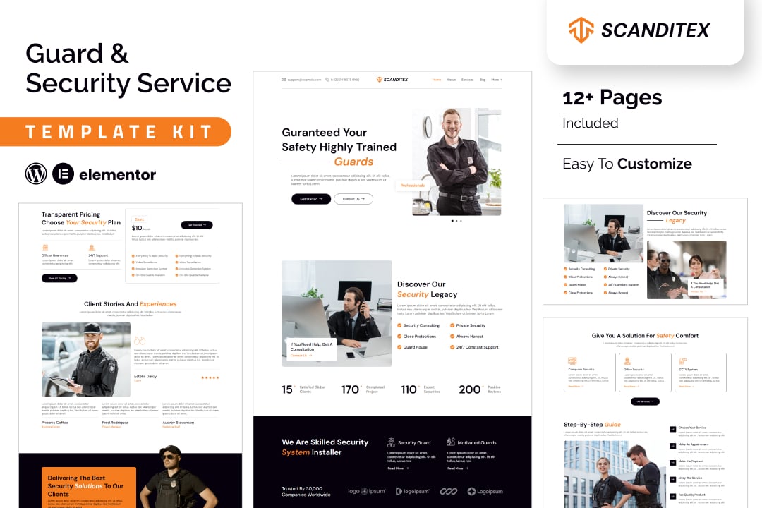 Scanditex - Security Agency & Bodyguard Elementor Template Kit template kit cover image