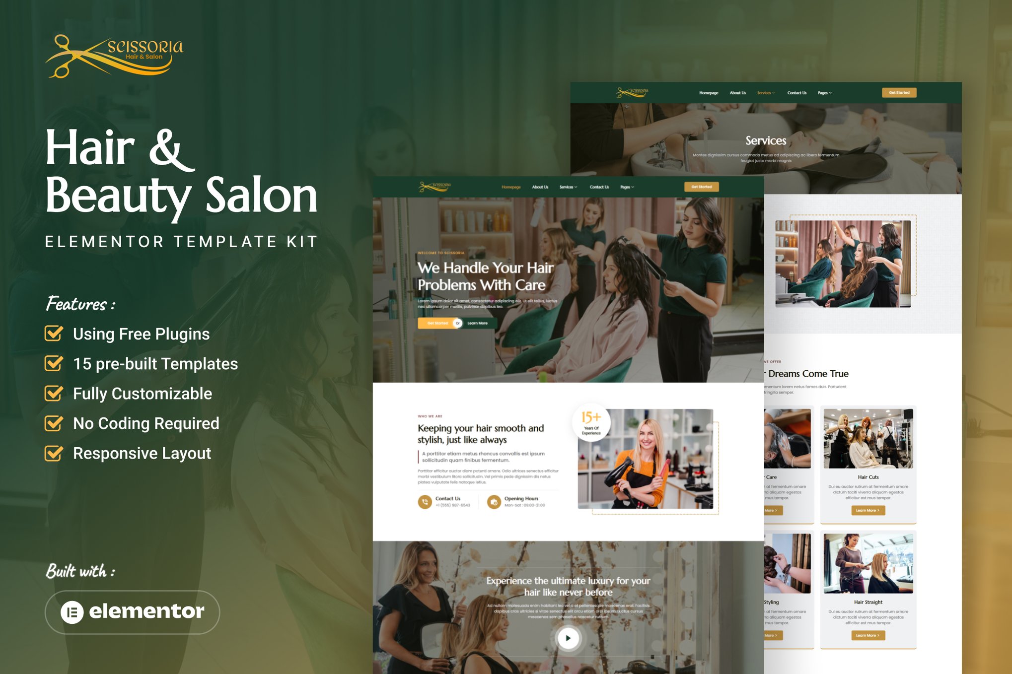 Scissoria - Hair & Beauty Salon Elementor Template Kit template kit cover image