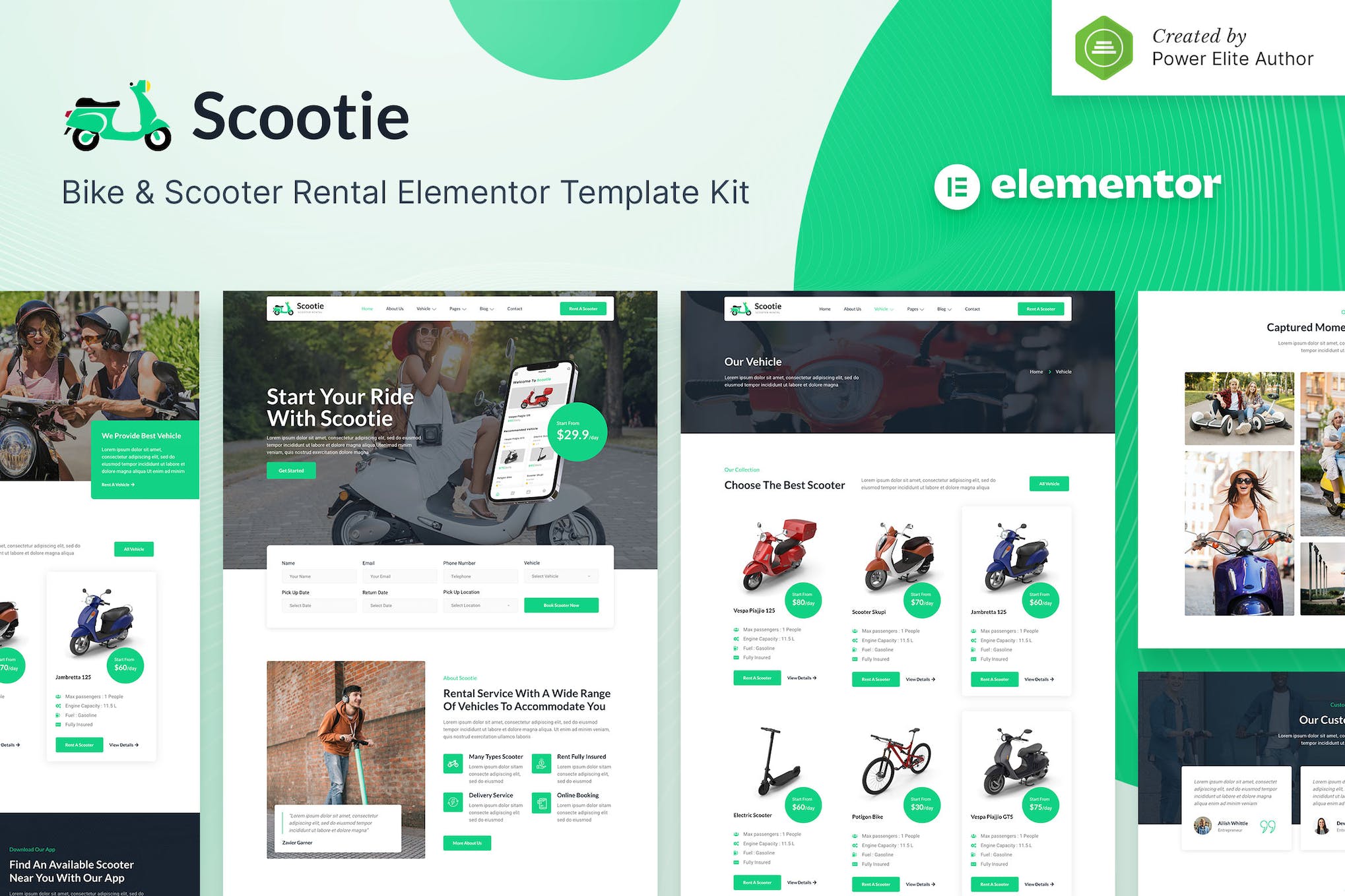 Scootie – Bike & Scooter Rental Elementor Template Kit template kit cover image