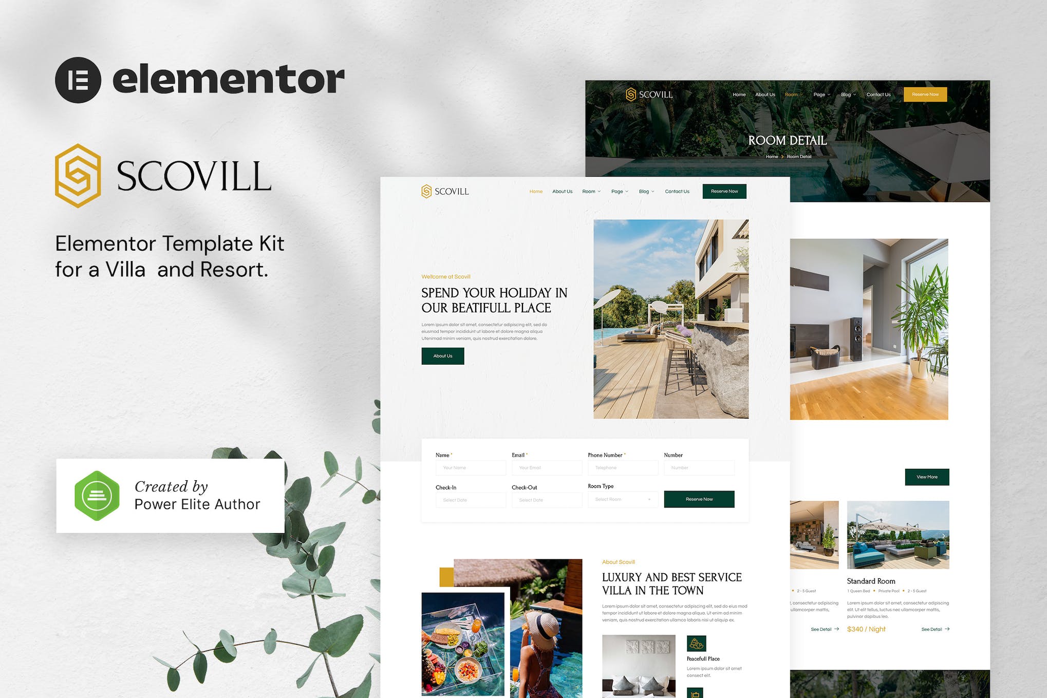 Scovill - Luxury Villa & Resort Elementor Template Kit template kit cover image