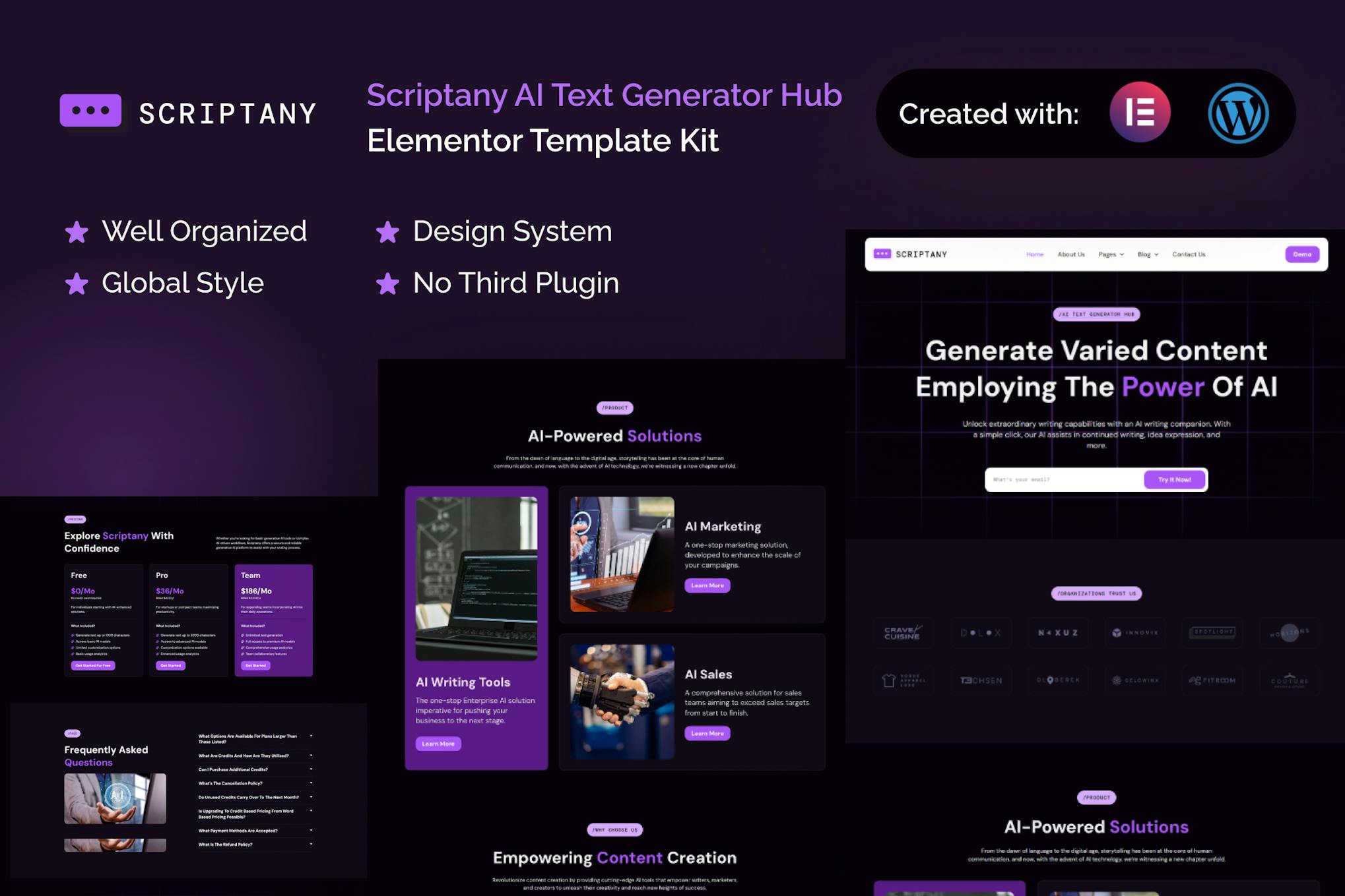 Scriptany - AI Text Generator Hub Elementor Pro Template Kit template kit cover image