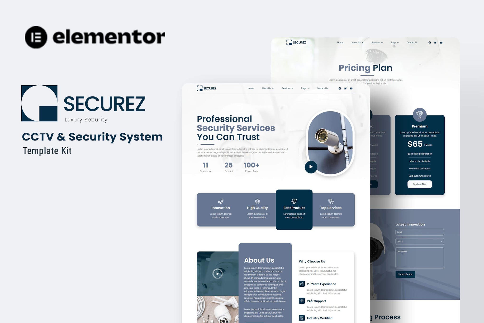 Securez - CCTV & Security System Elementor Template Kit template kit cover image