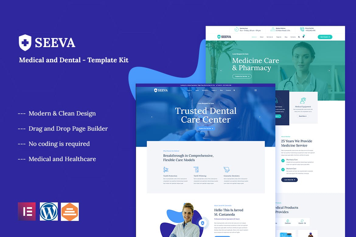 Seeva - Medical & Dental Elementor Template Kit template kit cover image