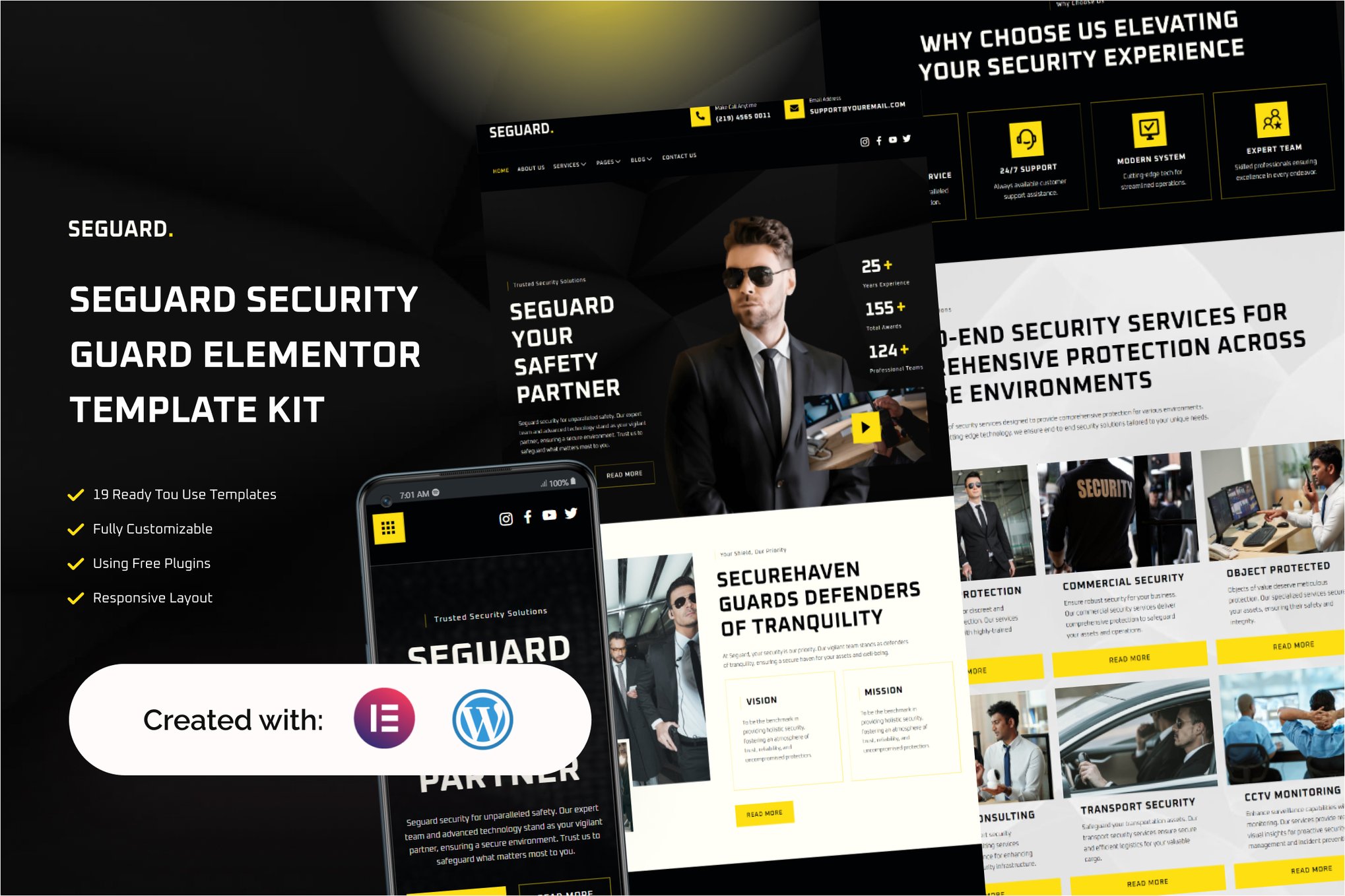 Seguard Guard & Security Service Elementor Template Kit template kit cover image