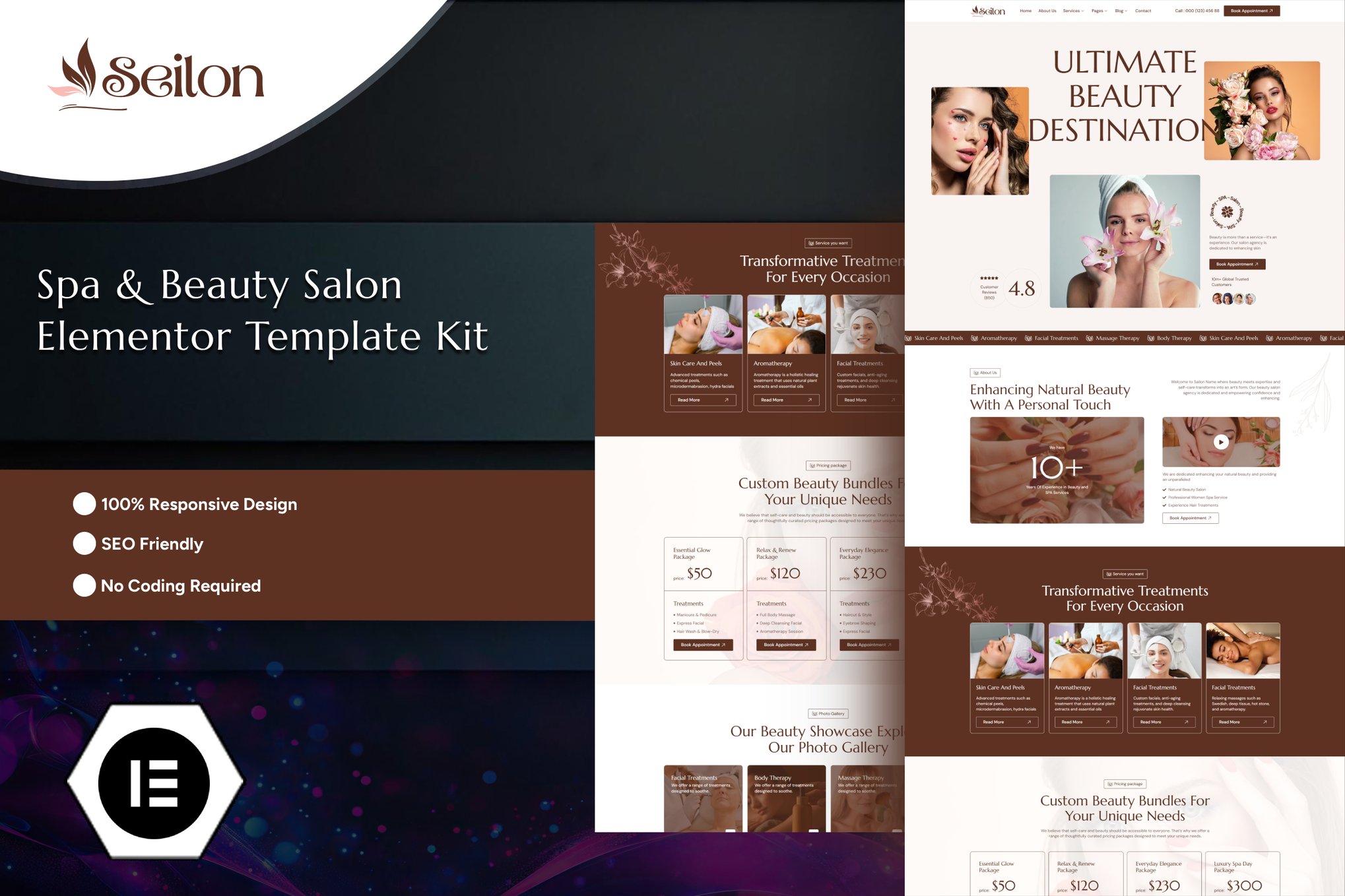 Seilon - Spa & Beauty Salon Elementor Template Kit template kit cover image