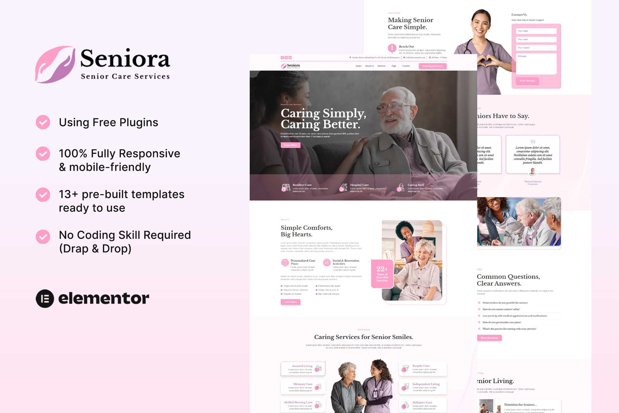 Seniora - Senior Care Services Elementor Template Kit template kit cover image