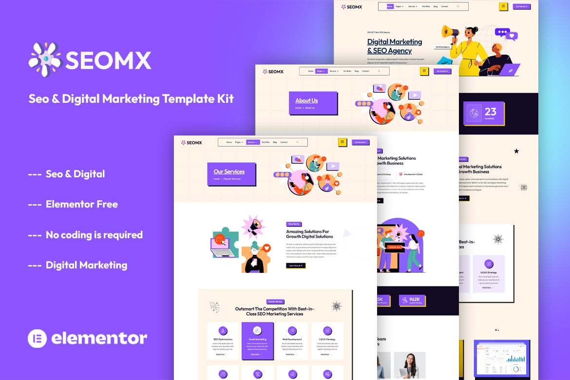 SeoMx - Seo & Digital Marketing Elementor Template Kit template kit cover image