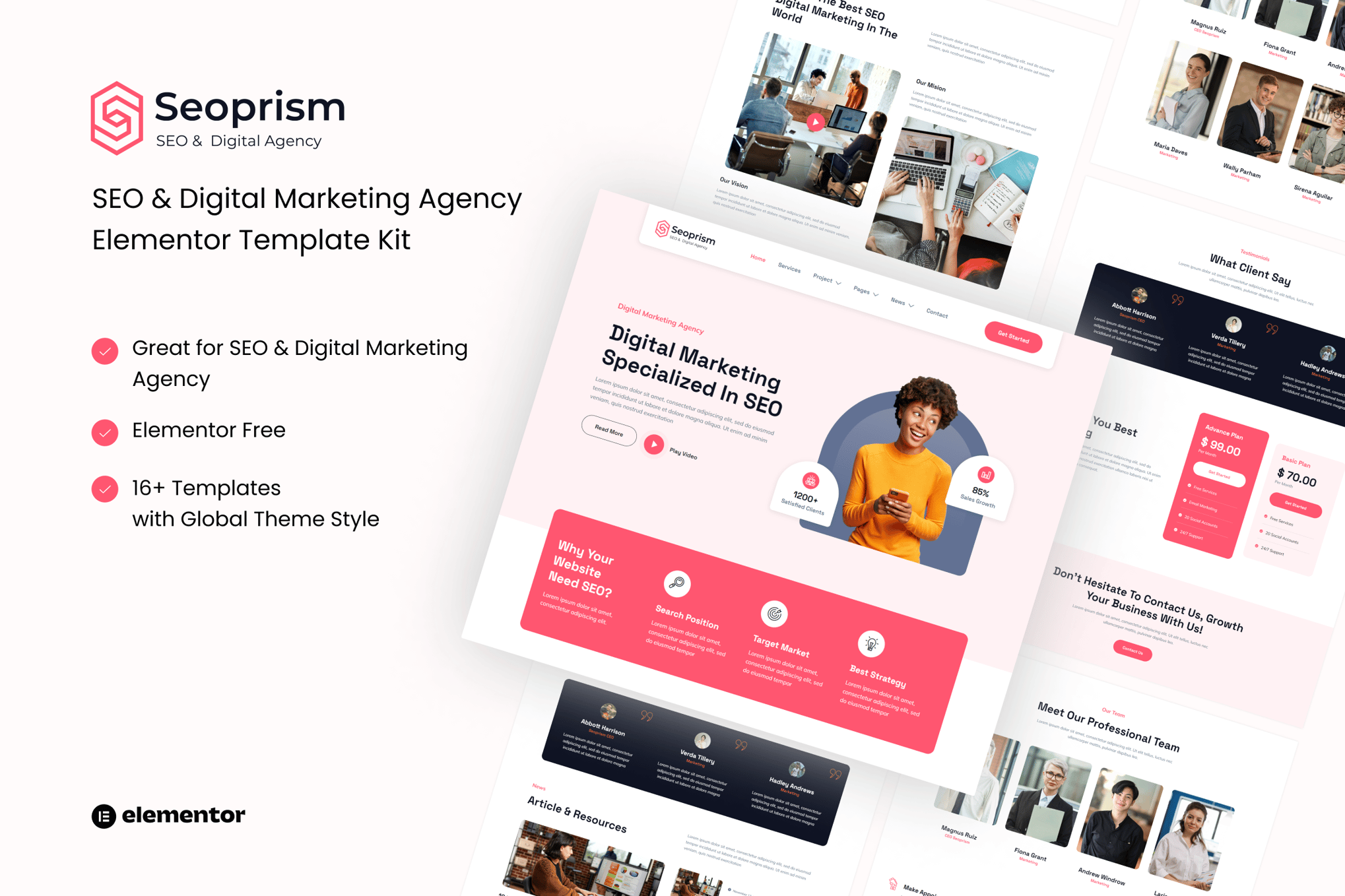 Seoprism - SEO & Digital Agency Elementor Template Kit template kit cover image