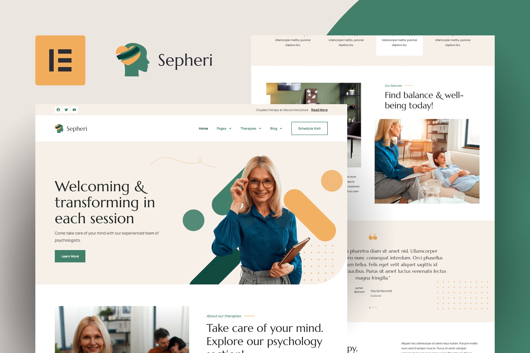 Sepheri - Psychologist Elementor Pro Template Kit template kit cover image