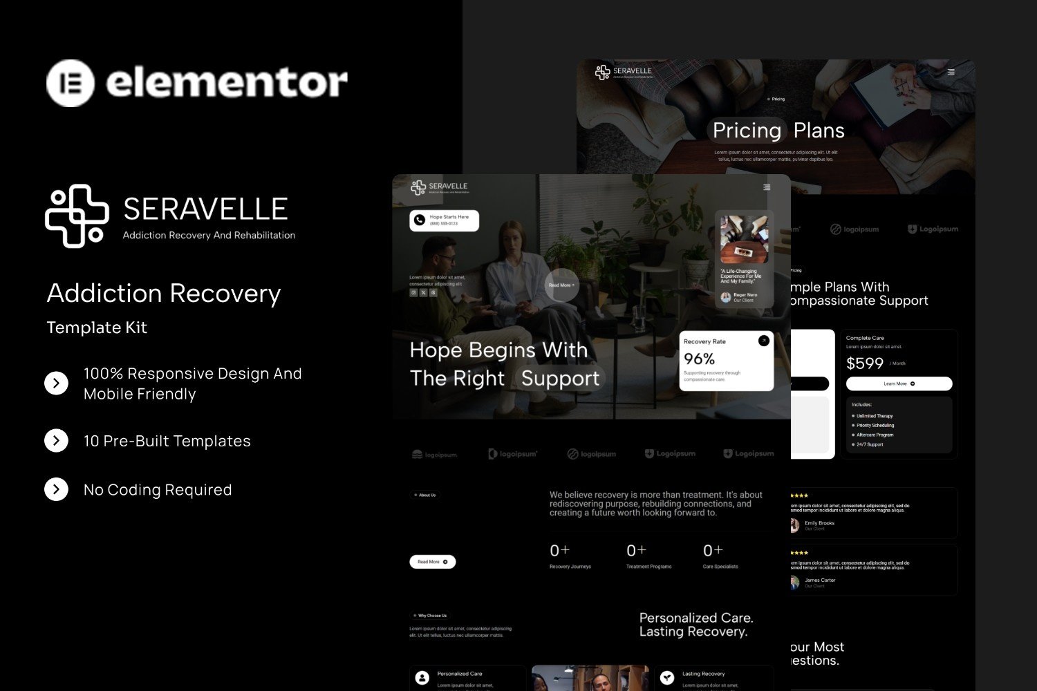 Seravelle - Addiction Recovery Elementor Template Kit template kit cover image