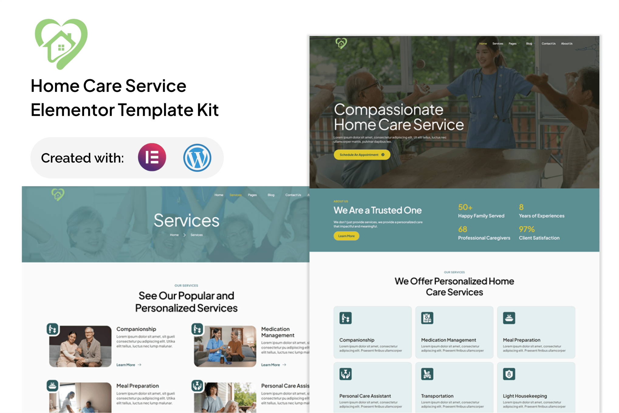 Serena – Home Care Services Elementor Template Kit template kit cover image