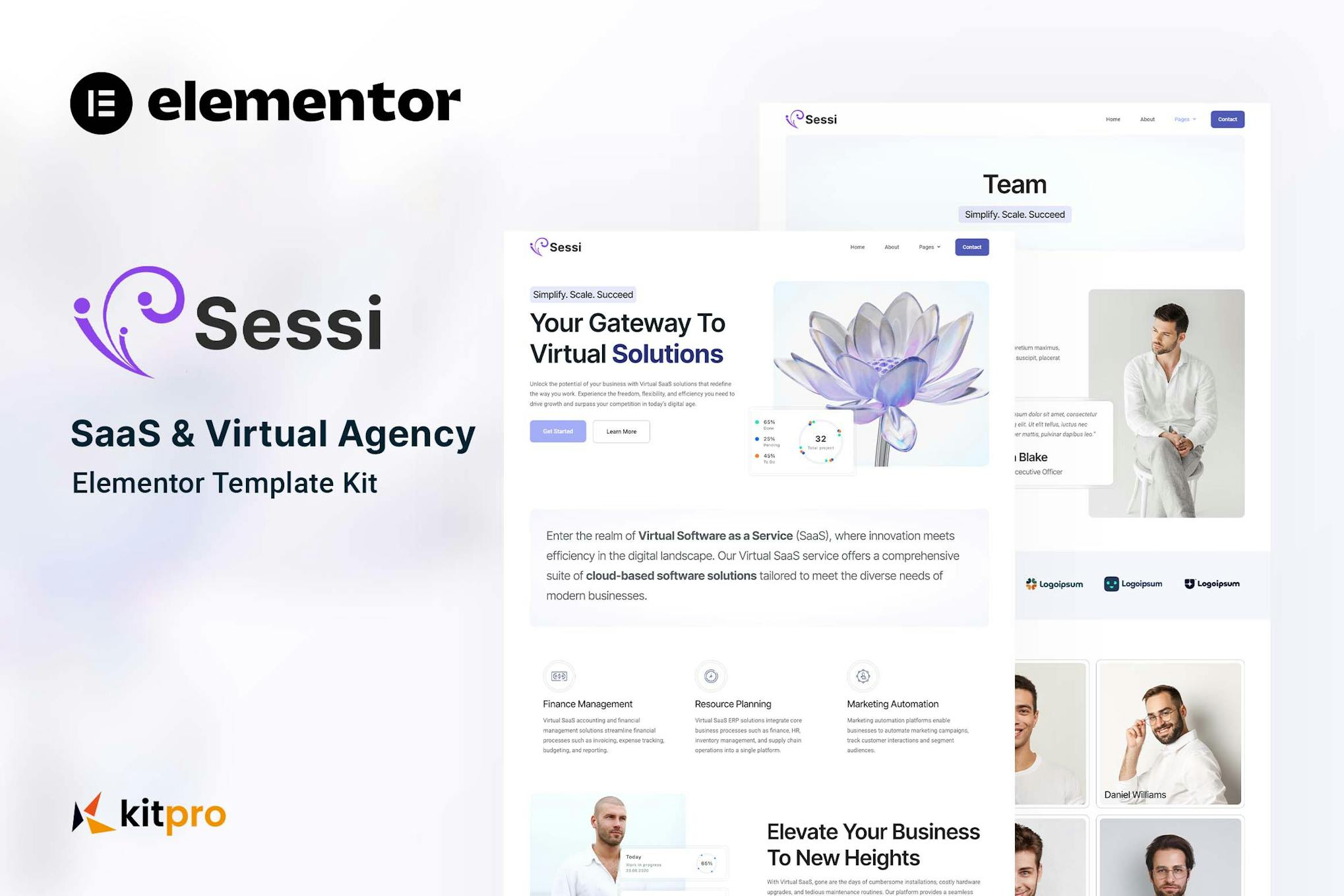 Sessi - Saas & Virtual Agency Elementor Template Kit template kit cover image