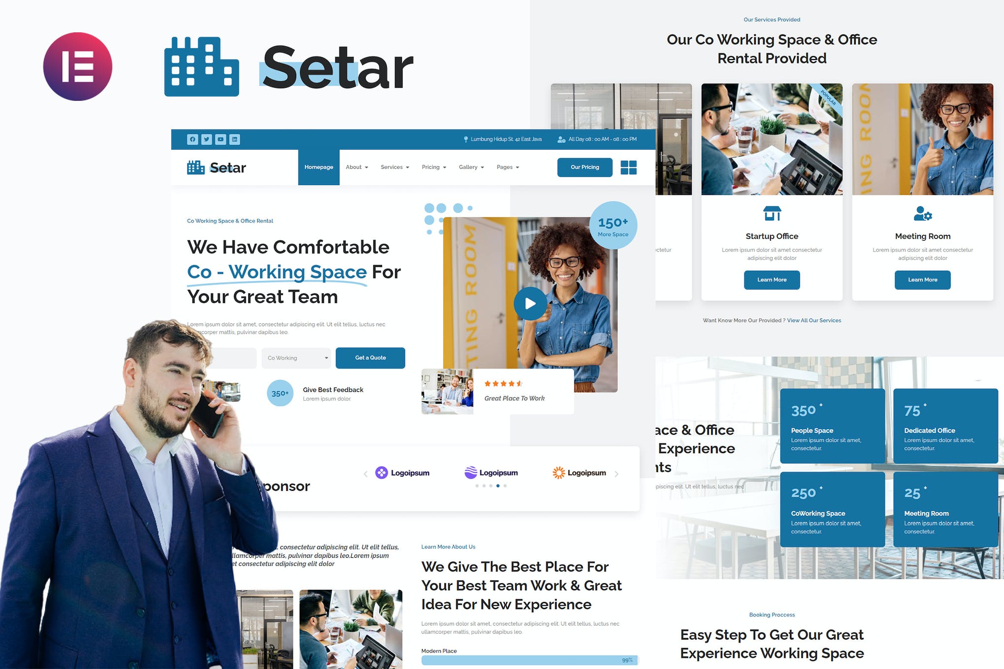 Setar - Coworking Space & Startup Office Elementor Template Kit template kit cover image