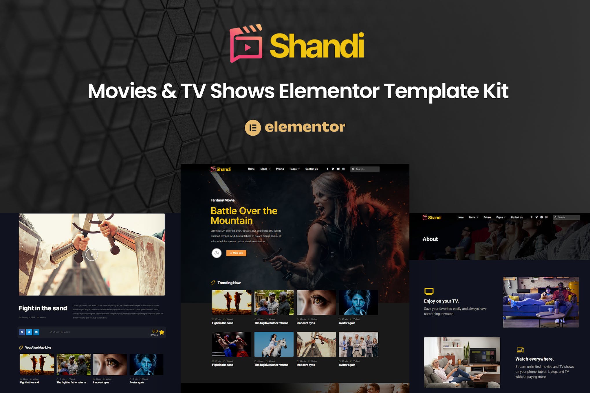 Shandi – Movies & TV Shows Elementor Template Kit template kit cover image