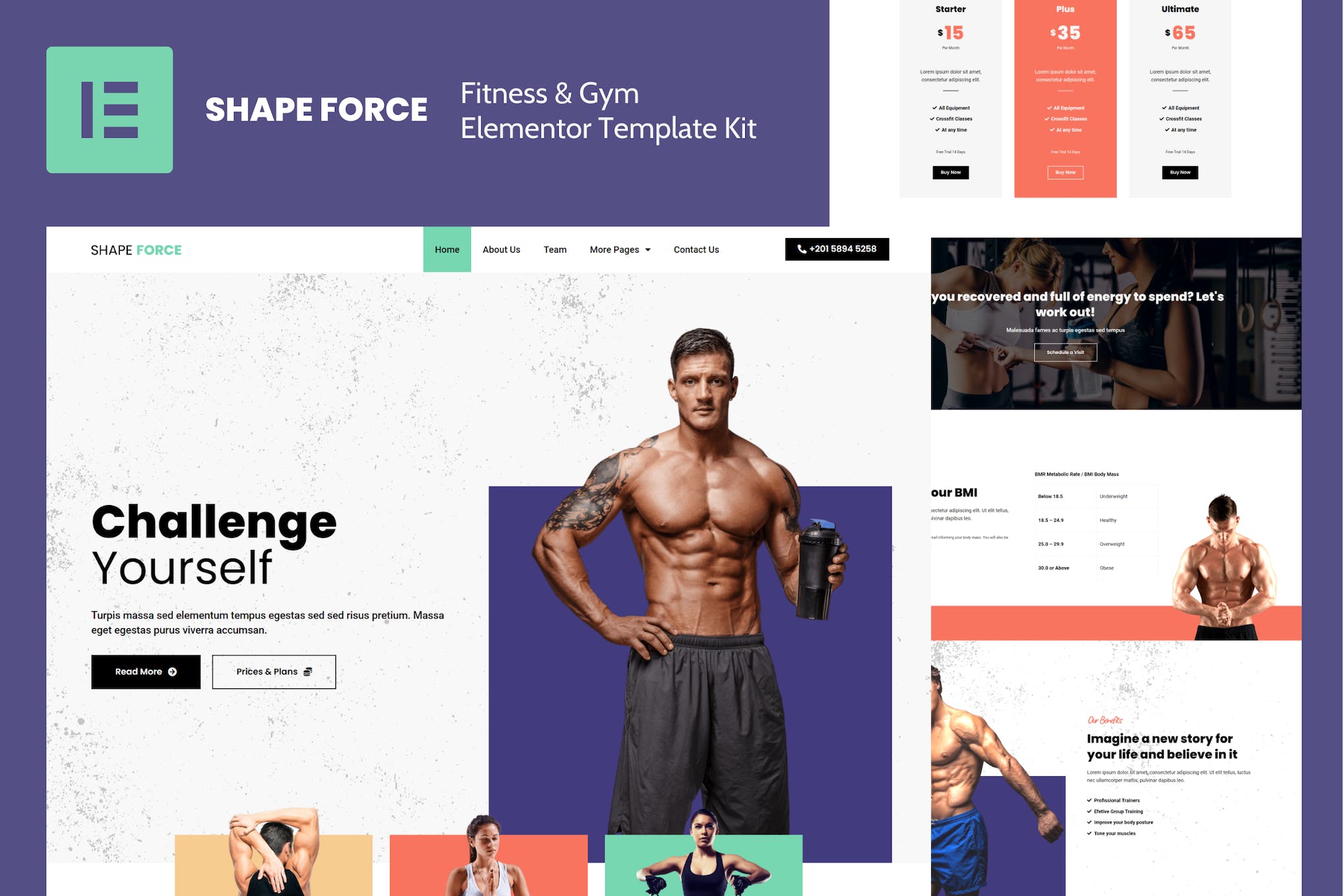 Shape Force - Fitness & Gym Elementor Template Kit template kit cover image