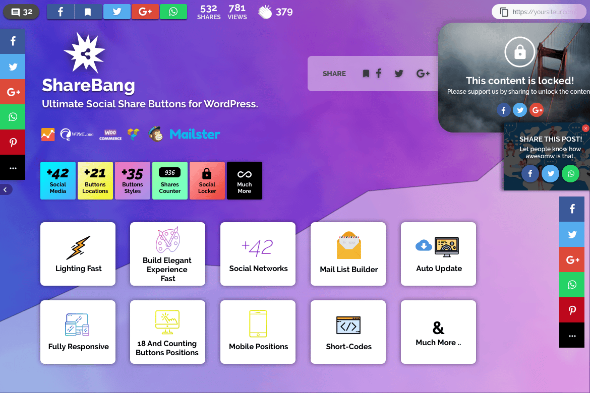 ShareBang, Ultimate Social Share Buttons for WP plugin cover image