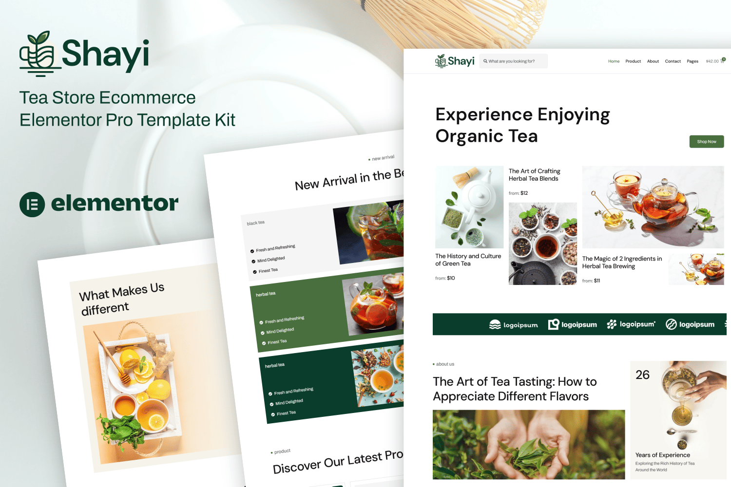 Shayi - Tea Store Ecommerce Elementor Pro Template Kit template kit cover image