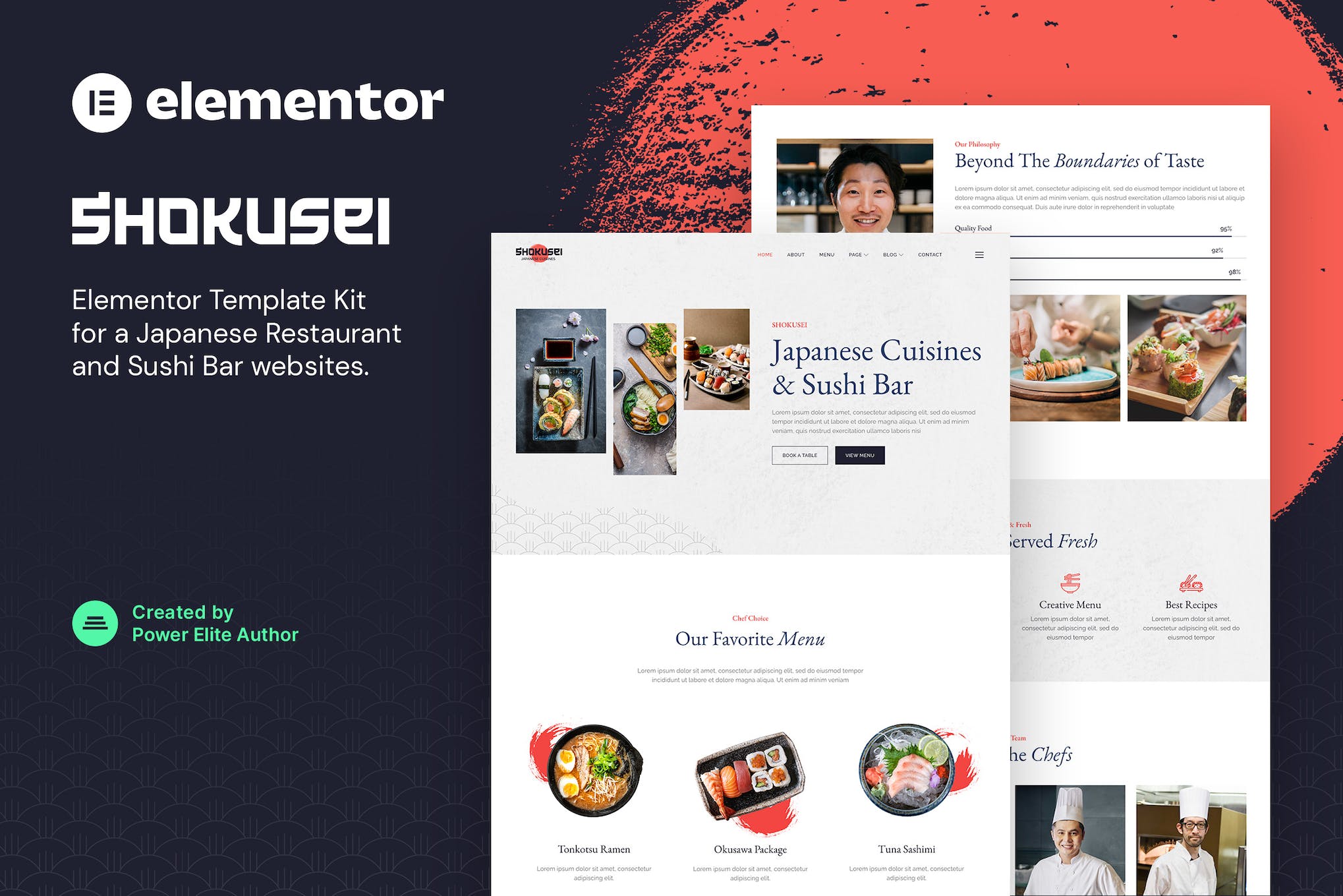 Shokusei – Japanese Restaurant & Sushi Bar Elementor Template Kit template kit cover image